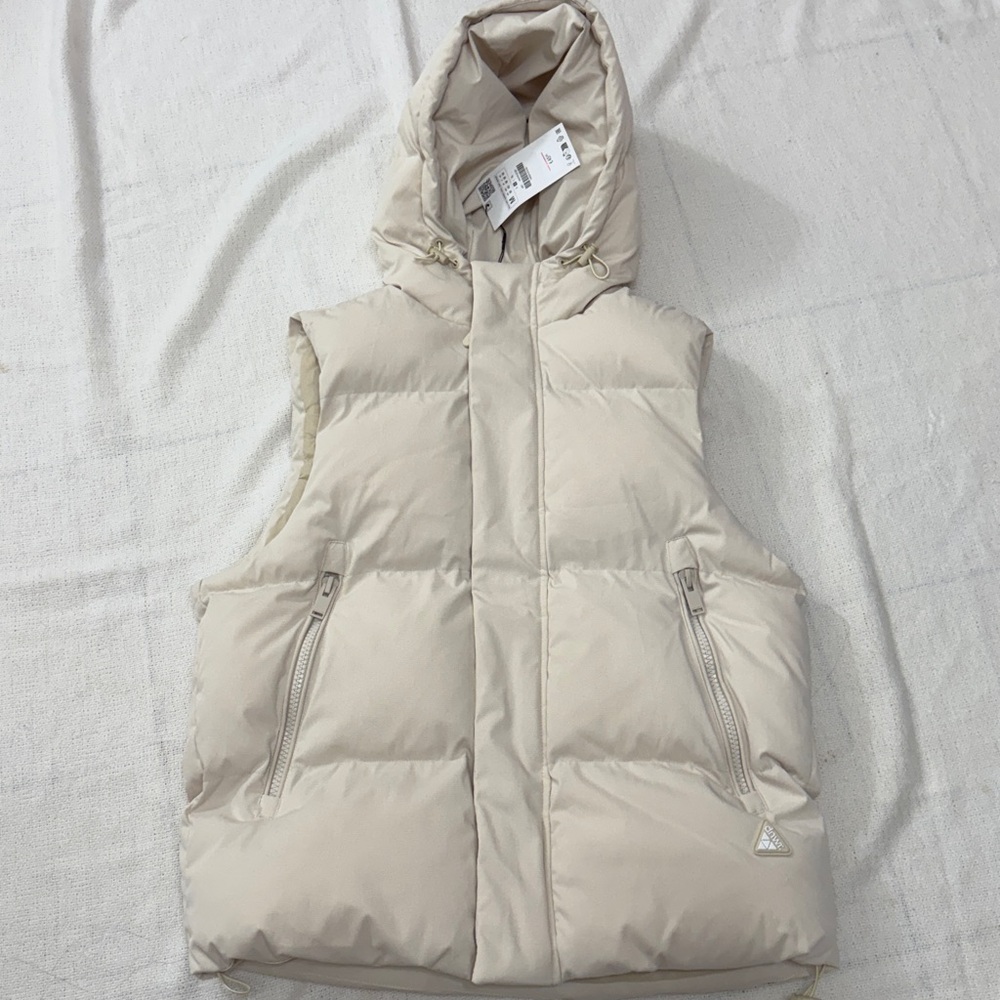 ZARA Men's Cream Hooded Puffer Jacket Vest new - Picture 4 of 9